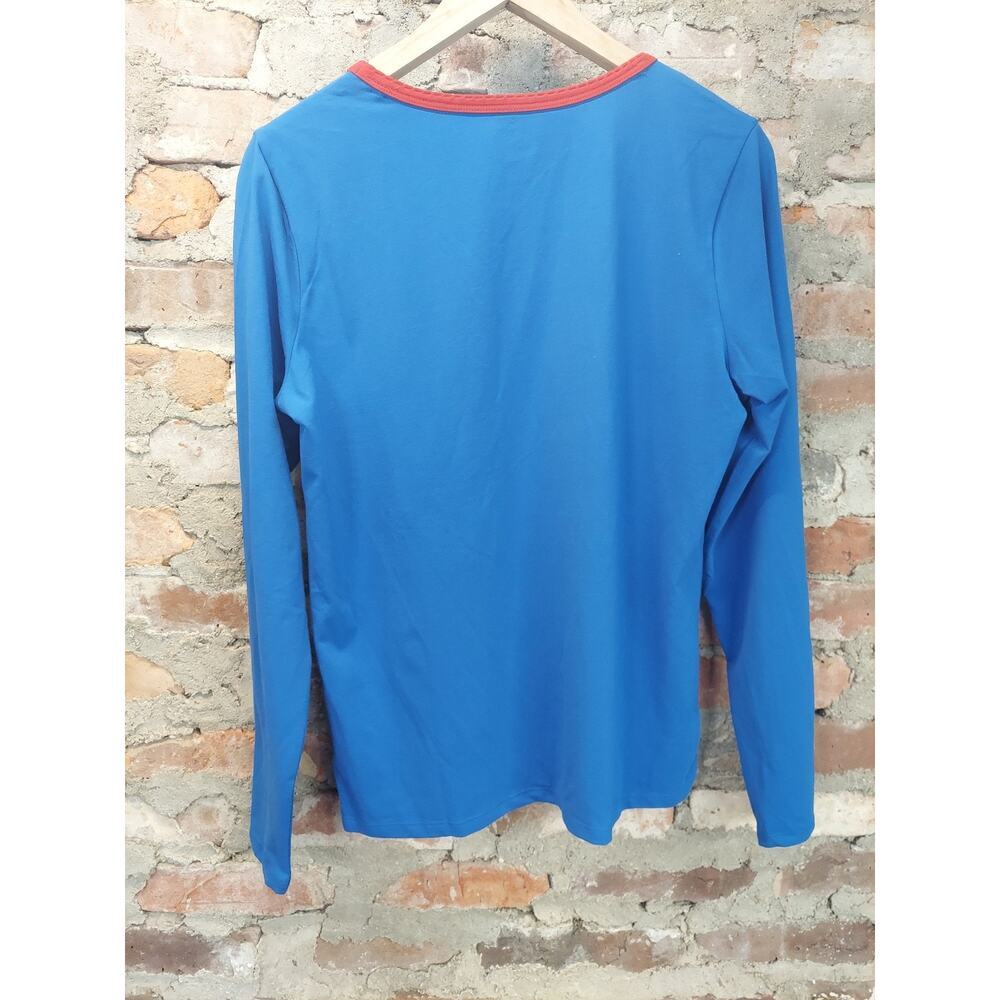 Lands End Long Sleeve Crewneck T Shirt Womens M 10-12 Blue Red - Picture 3 of 3